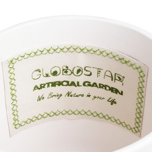 GloboStar® Artificial Garden PUERTO RICO 20542 Διακοσμητικό Κεραμικό Κασπώ Γλάστρα – Flower Pot Λευκό με Μπεζ Ξύλο Φ16 x Υ16cm