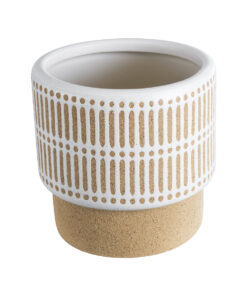 GloboStar® Artificial Garden AMARETTO 20543 Διακοσμητικό Κεραμικό Κασπώ Γλάστρα – Flower Pot Μπεζ με Λευκό Φ11 x Υ11cm