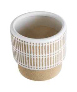 GloboStar® Artificial Garden AMARETTO 20543 Διακοσμητικό Κεραμικό Κασπώ Γλάστρα – Flower Pot Μπεζ με Λευκό Φ11 x Υ11cm