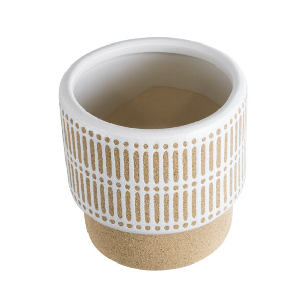 GloboStar® Artificial Garden AMARETTO 20543 Διακοσμητικό Κεραμικό Κασπώ Γλάστρα – Flower Pot Μπεζ με Λευκό Φ11 x Υ11cm
