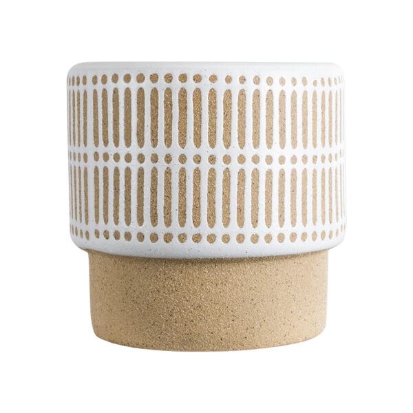 GloboStar® Artificial Garden AMARETTO 20543 Διακοσμητικό Κεραμικό Κασπώ Γλάστρα – Flower Pot Μπεζ με Λευκό Φ11 x Υ11cm