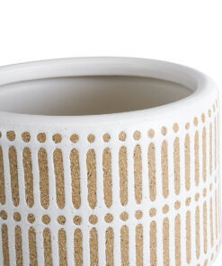 GloboStar® Artificial Garden AMARETTO 20543 Διακοσμητικό Κεραμικό Κασπώ Γλάστρα – Flower Pot Μπεζ με Λευκό Φ11 x Υ11cm