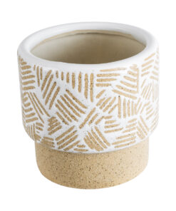 GloboStar® Artificial Garden RAFFAELO 20544 Διακοσμητικό Κεραμικό Κασπώ Γλάστρα – Flower Pot Μπεζ με Λευκό Φ11 x Υ11cm