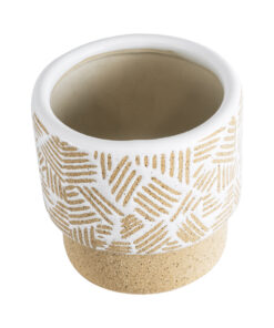 GloboStar® Artificial Garden RAFFAELO 20544 Διακοσμητικό Κεραμικό Κασπώ Γλάστρα – Flower Pot Μπεζ με Λευκό Φ11 x Υ11cm