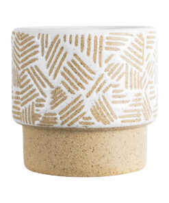 GloboStar® Artificial Garden RAFFAELO 20544 Διακοσμητικό Κεραμικό Κασπώ Γλάστρα – Flower Pot Μπεζ με Λευκό Φ11 x Υ11cm