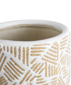 GloboStar® Artificial Garden RAFFAELO 20544 Διακοσμητικό Κεραμικό Κασπώ Γλάστρα – Flower Pot Μπεζ με Λευκό Φ11 x Υ11cm