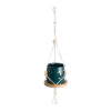 GloboStar® Artificial Garden TALLINN 20546 Κρεμαστό Διακοσμητικό Κεραμικό Κασπώ Γλάστρα – Flower Pot Πράσινο με Χρυσές Λεπτομέρειες και Μπεζ Ξύλινη Βάση Φ10 x Υ40cm