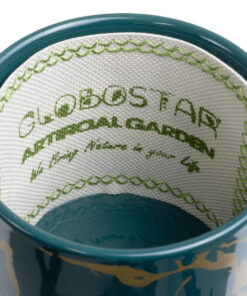 GloboStar® Artificial Garden TALLINN 20546 Κρεμαστό Διακοσμητικό Κεραμικό Κασπώ Γλάστρα – Flower Pot Πράσινο με Χρυσές Λεπτομέρειες και Μπεζ Ξύλινη Βάση Φ10 x Υ40cm
