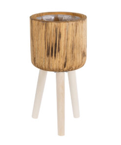 GloboStar® Artificial Garden JAMAICA 20553 Διακοσμητικό Ξύλινο Κασπώ Γλάστρα – Flower Pot Καφέ Φ18 x Υ38cm