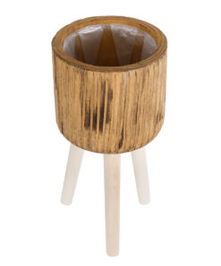 GloboStar® Artificial Garden JAMAICA 20553 Διακοσμητικό Ξύλινο Κασπώ Γλάστρα – Flower Pot Καφέ Φ18 x Υ38cm