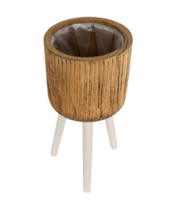 GloboStar® Artificial Garden JAMAICA 20554 Διακοσμητικό Ξύλινο Κασπώ Γλάστρα – Flower Pot Καφέ Φ22 x Υ46cm