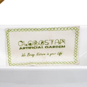 GloboStar® Artificial Garden MANDRITE 20556 Διακοσμητικό Κεραμικό Κασπώ Γλάστρα – Flower Pot Λευκό με Χρυσό Μεταλλικό Πλέγμα και Καφέ Ξύλινη Βάση Μ18 x Π10 x Υ18cm