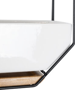 GloboStar® Artificial Garden BIANCO 20557 Διακοσμητικό Κεραμικό Κασπώ Γλάστρα – Flower Pot Λευκό με Μαύρο Μεταλλικό Πλέγμα και Καφέ Ξύλινη Βάση Μ18 x Π10 x Υ18cm