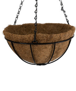 GloboStar® Artificial Garden SALAMINA 20560 Κρεμαστό Διακοσμητικό Κασπώ Γλάστρα – Flower Pot από Φλοιό Καρύδας Καφέ με Μαύρη Μεταλλική Βάση Φ25 x Υ14cm