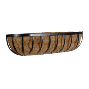 GloboStar® Artificial Garden SALAMINA 20561 Κρεμαστό Διακοσμητικό Κασπώ Γλάστρα – Flower Pot από Φλοιό Καρύδας Καφέ με Μαύρη Μεταλλική Βάση Μ76 x Π19 x Υ18cm