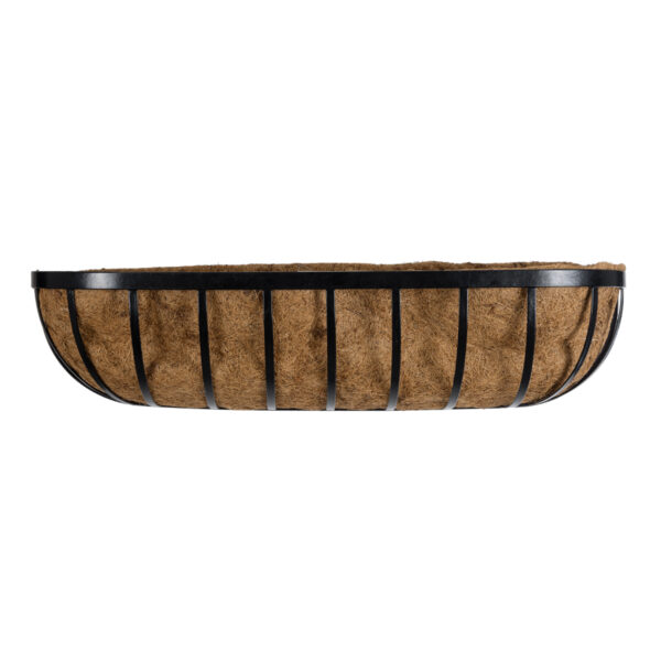GloboStar® Artificial Garden SALAMINA 20561 Κρεμαστό Διακοσμητικό Κασπώ Γλάστρα – Flower Pot από Φλοιό Καρύδας Καφέ με Μαύρη Μεταλλική Βάση Μ76 x Π19 x Υ18cm