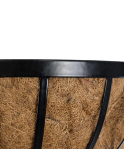 GloboStar® Artificial Garden SALAMINA 20561 Κρεμαστό Διακοσμητικό Κασπώ Γλάστρα – Flower Pot από Φλοιό Καρύδας Καφέ με Μαύρη Μεταλλική Βάση Μ76 x Π19 x Υ18cm