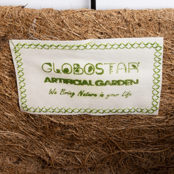 GloboStar® Artificial Garden KOUFONISIA 20562 Κρεμαστό Διακοσμητικό Κασπώ Γλάστρα – Flower Pot από Φλοιό Καρύδας Καφέ με Μαύρη Μεταλλική Βάση Φ30 x Υ33cm