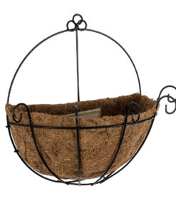 GloboStar® Artificial Garden KOUFONISIA 20562 Κρεμαστό Διακοσμητικό Κασπώ Γλάστρα – Flower Pot από Φλοιό Καρύδας Καφέ με Μαύρη Μεταλλική Βάση Φ30 x Υ33cm