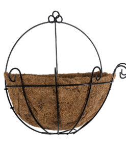 GloboStar® Artificial Garden KOUFONISIA 20562 Κρεμαστό Διακοσμητικό Κασπώ Γλάστρα – Flower Pot από Φλοιό Καρύδας Καφέ με Μαύρη Μεταλλική Βάση Φ30 x Υ33cm