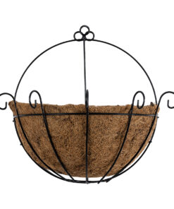 GloboStar® Artificial Garden KOUFONISIA 20562 Κρεμαστό Διακοσμητικό Κασπώ Γλάστρα – Flower Pot από Φλοιό Καρύδας Καφέ με Μαύρη Μεταλλική Βάση Φ30 x Υ33cm