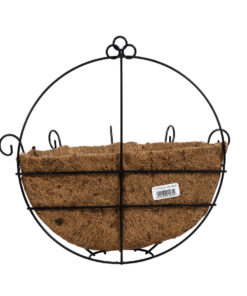 GloboStar® Artificial Garden KOUFONISIA 20562 Κρεμαστό Διακοσμητικό Κασπώ Γλάστρα – Flower Pot από Φλοιό Καρύδας Καφέ με Μαύρη Μεταλλική Βάση Φ30 x Υ33cm