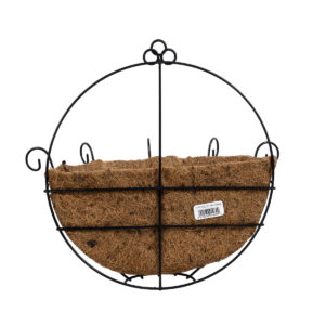 GloboStar® Artificial Garden KOUFONISIA 20562 Κρεμαστό Διακοσμητικό Κασπώ Γλάστρα – Flower Pot από Φλοιό Καρύδας Καφέ με Μαύρη Μεταλλική Βάση Φ30 x Υ33cm
