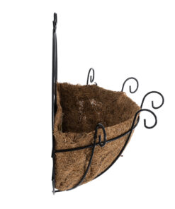 GloboStar® Artificial Garden KOUFONISIA 20562 Κρεμαστό Διακοσμητικό Κασπώ Γλάστρα – Flower Pot από Φλοιό Καρύδας Καφέ με Μαύρη Μεταλλική Βάση Φ30 x Υ33cm