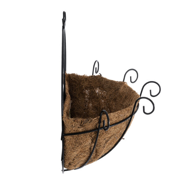 GloboStar® Artificial Garden KOUFONISIA 20562 Κρεμαστό Διακοσμητικό Κασπώ Γλάστρα – Flower Pot από Φλοιό Καρύδας Καφέ με Μαύρη Μεταλλική Βάση Φ30 x Υ33cm