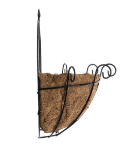 GloboStar® Artificial Garden KOUFONISIA 20562 Κρεμαστό Διακοσμητικό Κασπώ Γλάστρα – Flower Pot από Φλοιό Καρύδας Καφέ με Μαύρη Μεταλλική Βάση Φ30 x Υ33cm