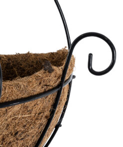 GloboStar® Artificial Garden KOUFONISIA 20562 Κρεμαστό Διακοσμητικό Κασπώ Γλάστρα – Flower Pot από Φλοιό Καρύδας Καφέ με Μαύρη Μεταλλική Βάση Φ30 x Υ33cm