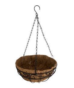 GloboStar® Artificial Garden KARYSTOS 20563 Κρεμαστό Διακοσμητικό Κασπώ Γλάστρα – Flower Pot από Φλοιό Καρύδας Καφέ με Μαύρη Μεταλλική Βάση Φ30 x Υ15cm