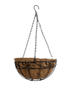 GloboStar® Artificial Garden KARYSTOS 20563 Κρεμαστό Διακοσμητικό Κασπώ Γλάστρα – Flower Pot από Φλοιό Καρύδας Καφέ με Μαύρη Μεταλλική Βάση Φ30 x Υ15cm