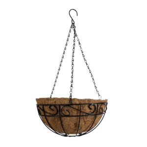 GloboStar® Artificial Garden KARYSTOS 20563 Κρεμαστό Διακοσμητικό Κασπώ Γλάστρα – Flower Pot από Φλοιό Καρύδας Καφέ με Μαύρη Μεταλλική Βάση Φ30 x Υ15cm