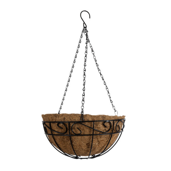 GloboStar® Artificial Garden KARYSTOS 20563 Κρεμαστό Διακοσμητικό Κασπώ Γλάστρα – Flower Pot από Φλοιό Καρύδας Καφέ με Μαύρη Μεταλλική Βάση Φ30 x Υ15cm