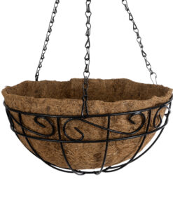 GloboStar® Artificial Garden KARYSTOS 20563 Κρεμαστό Διακοσμητικό Κασπώ Γλάστρα – Flower Pot από Φλοιό Καρύδας Καφέ με Μαύρη Μεταλλική Βάση Φ30 x Υ15cm