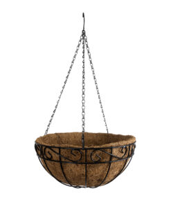 GloboStar® Artificial Garden KARYSTOS 20564 Κρεμαστό Διακοσμητικό Κασπώ Γλάστρα – Flower Pot από Φλοιό Καρύδας Καφέ με Μαύρη Μεταλλική Βάση Φ35 x Υ18cm