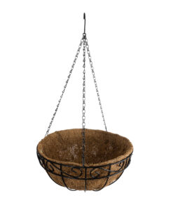 GloboStar® Artificial Garden KARYSTOS 20564 Κρεμαστό Διακοσμητικό Κασπώ Γλάστρα – Flower Pot από Φλοιό Καρύδας Καφέ με Μαύρη Μεταλλική Βάση Φ35 x Υ18cm