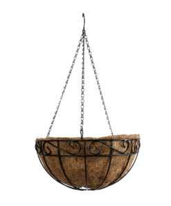 GloboStar® Artificial Garden KARYSTOS 20564 Κρεμαστό Διακοσμητικό Κασπώ Γλάστρα – Flower Pot από Φλοιό Καρύδας Καφέ με Μαύρη Μεταλλική Βάση Φ35 x Υ18cm