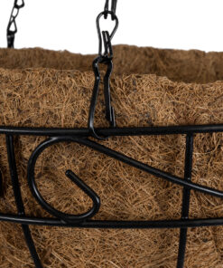 GloboStar® Artificial Garden KARYSTOS 20564 Κρεμαστό Διακοσμητικό Κασπώ Γλάστρα – Flower Pot από Φλοιό Καρύδας Καφέ με Μαύρη Μεταλλική Βάση Φ35 x Υ18cm