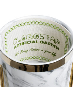 GloboStar® Artificial Garden ALASKA 20565 Διακοσμητικό Κεραμικό Κασπώ Γλάστρα – Flower Pot Λευκό με Χρυσή Μεταλλική Βάση και Μαύρες Λεπτομέρειες Φ8 x Υ15cm
