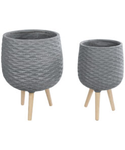 GloboStar® Artificial Garden LOUISIANA 20567 ΣΕΤ 2 Διακοσμητικά Πολυεστερικά Τσιμεντένιά Κασπώ Γλάστρες – Flower Pots Γκρι A:Φ36 x Υ54cm B:Φ32 x Υ49cm