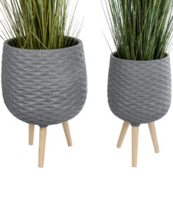 GloboStar® Artificial Garden LOUISIANA 20567 ΣΕΤ 2 Διακοσμητικά Πολυεστερικά Τσιμεντένιά Κασπώ Γλάστρες – Flower Pots Γκρι A:Φ36 x Υ54cm B:Φ32 x Υ49cm
