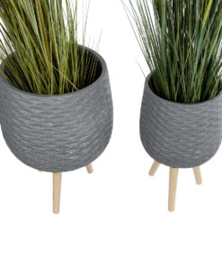GloboStar® Artificial Garden LOUISIANA 20567 ΣΕΤ 2 Διακοσμητικά Πολυεστερικά Τσιμεντένιά Κασπώ Γλάστρες – Flower Pots Γκρι A:Φ36 x Υ54cm B:Φ32 x Υ49cm