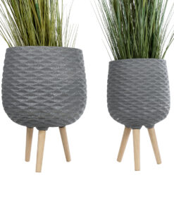 GloboStar® Artificial Garden LOUISIANA 20567 ΣΕΤ 2 Διακοσμητικά Πολυεστερικά Τσιμεντένιά Κασπώ Γλάστρες – Flower Pots Γκρι A:Φ36 x Υ54cm B:Φ32 x Υ49cm
