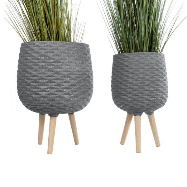 GloboStar® Artificial Garden LOUISIANA 20567 ΣΕΤ 2 Διακοσμητικά Πολυεστερικά Τσιμεντένιά Κασπώ Γλάστρες – Flower Pots Γκρι A:Φ36 x Υ54cm B:Φ32 x Υ49cm