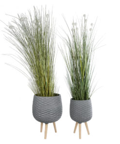 GloboStar® Artificial Garden LOUISIANA 20567 ΣΕΤ 2 Διακοσμητικά Πολυεστερικά Τσιμεντένιά Κασπώ Γλάστρες – Flower Pots Γκρι A:Φ36 x Υ54cm B:Φ32 x Υ49cm