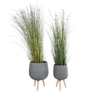 GloboStar® Artificial Garden LOUISIANA 20567 ΣΕΤ 2 Διακοσμητικά Πολυεστερικά Τσιμεντένιά Κασπώ Γλάστρες – Flower Pots Γκρι A:Φ36 x Υ54cm B:Φ32 x Υ49cm