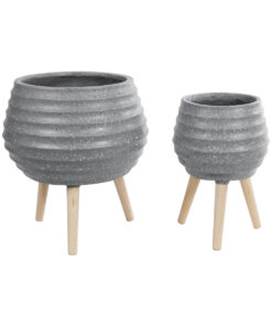 GloboStar® Artificial Garden MARYLAND 20568 ΣΕΤ 2 Διακοσμητικά Πολυεστερικά Τσιμεντένιά Κασπώ Γλάστρες – Flower Pots Γκρι A:Φ39 x Υ45cm B:Φ29 x Υ40cm