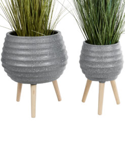 GloboStar® Artificial Garden MARYLAND 20568 ΣΕΤ 2 Διακοσμητικά Πολυεστερικά Τσιμεντένιά Κασπώ Γλάστρες – Flower Pots Γκρι A:Φ39 x Υ45cm B:Φ29 x Υ40cm